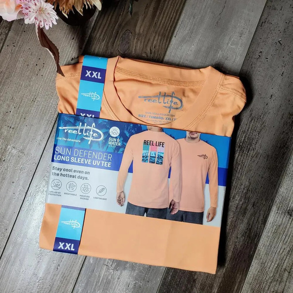 NWT Reel Life Men's Size XXL Sun Defender Long Sleeve UV Tee Apricot Wash - Picture 5 of 14